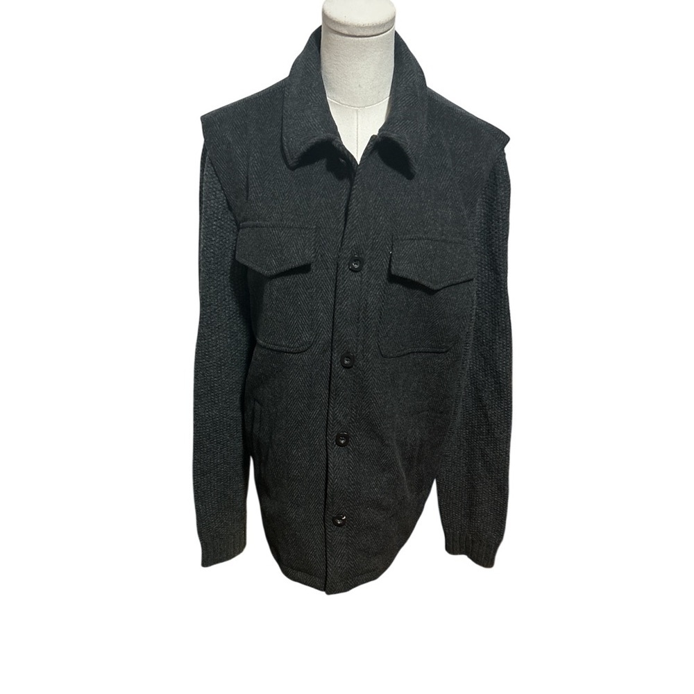 New Robert Graham Prof Hinkle Grey Herringbone Knit Sleeve Shirt Jacket M - Picture 2 of 8